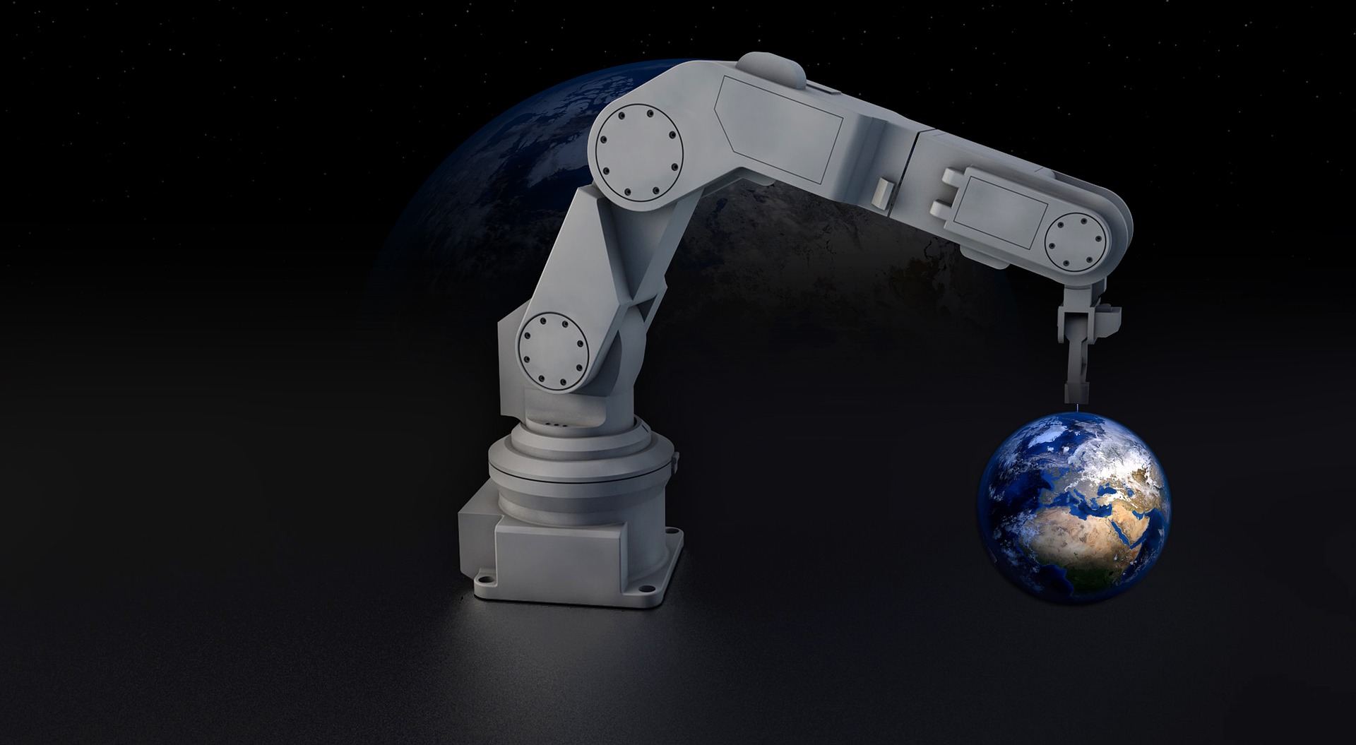 braço do robô guindaste que move a esfera mundial